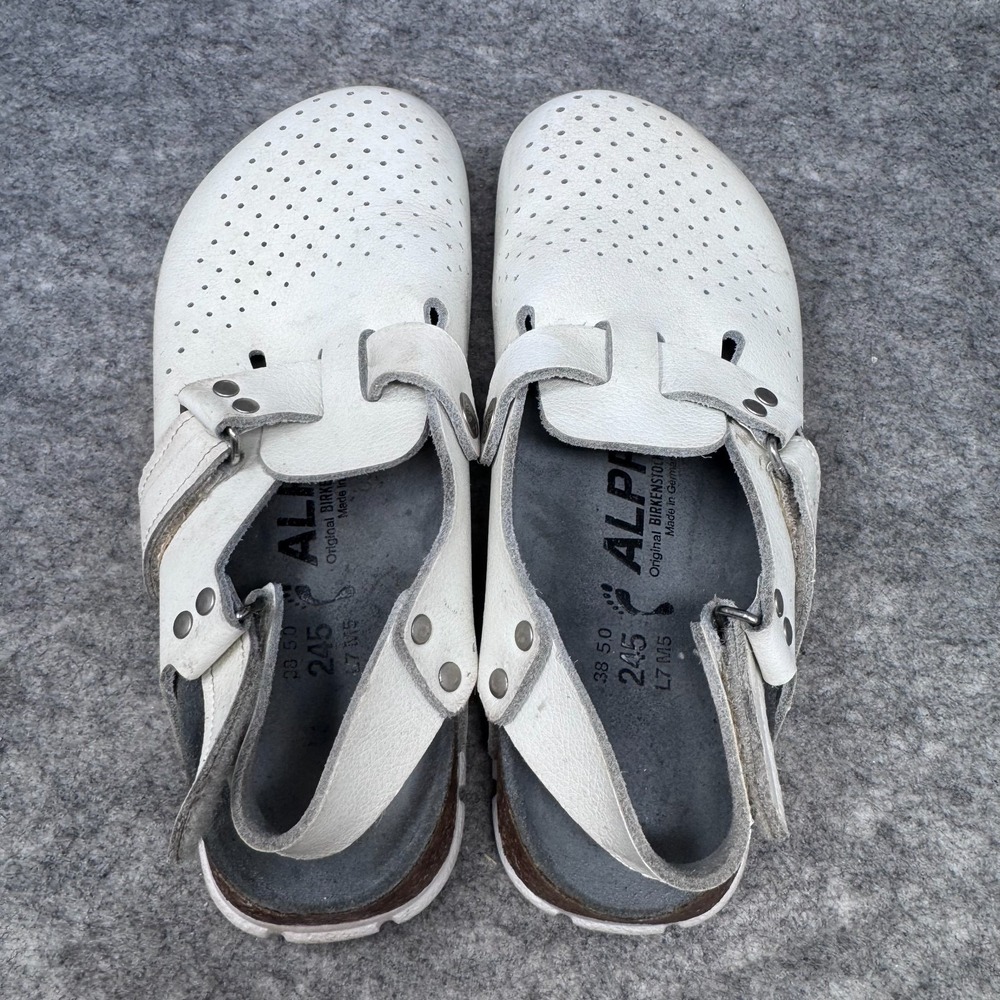 Birkenstock ALPRO White Leather Clogs Shoes Womens Size 38 / 7 Perforated Sling - Picture 3 of 11